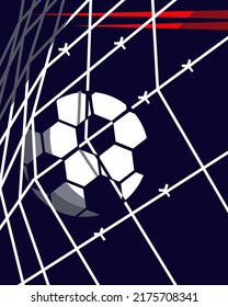 A soccer ball in the goal net.Vector illustration.