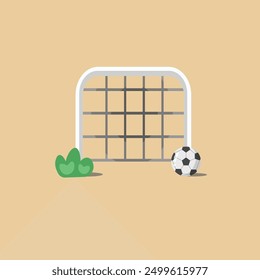 soccer ball and goal post in flat vector design.