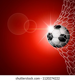 Soccer ball in goal. Red
