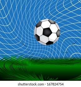 Soccer ball in the goal, vector illustration.