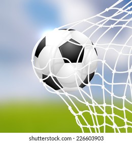 Soccer ball in goal - vector illustration