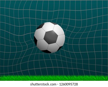 Soccer ball in the goal.Front view.Vector illustration	