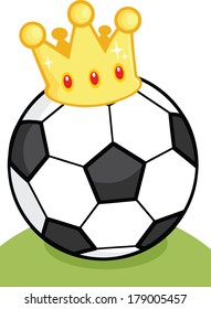 Soccer Ball With Gold Crown On Grass. Vector Illustration Isolated on white