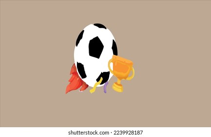 Soccer ball with golden cup. Creative concept background with sports attributes design elements.