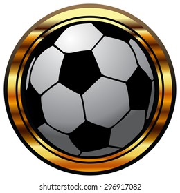 Soccer Ball in a Golden Round Frame, Vector Illustration. 
