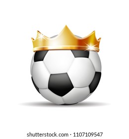 Soccer Ball in Golden Royal Crown. Concept of success in football sport. Soccer - king of sport. Vector Illustration Isolated on White Background.