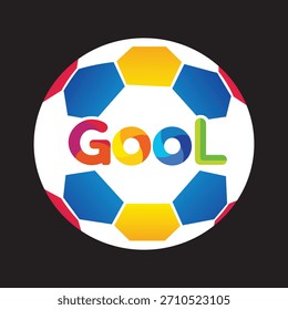 Bola de futebol com palavra de gool em gradiente para conceito de expressão de esporte