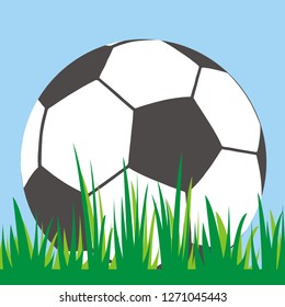 Soccer ball at grass, vector icon, web symbol
