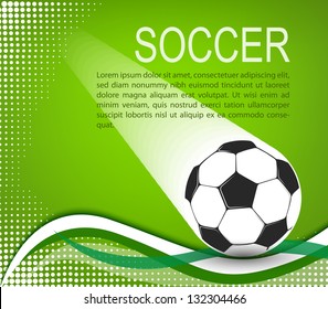 soccer ball in the green background with curves and halftones eps10 illustration
