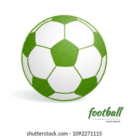 Soccer ball green with grass texture. With soft shadows on a white background. Isolated. With the text. Vector illustration.