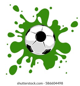 Soccer ball green splatter vector illustration. Abstract splash and kick of ball