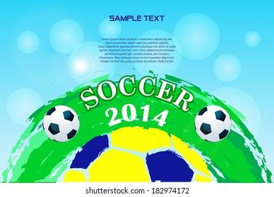 Soccer ball with grunge background / 2014 soccer ball  / Green background with soccer ball poster, banner, bunting. 