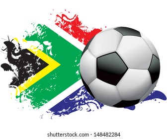 Soccer ball with a grunge flag of South Africa. EPS 10. File contains transparencies and gradient mesh.