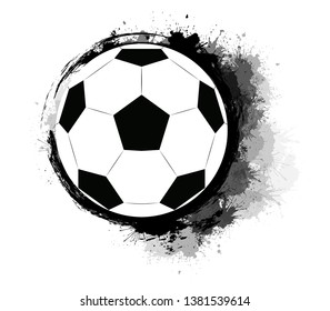 Soccer ball with grunge scuffs, ink stains and watercolor splashes. The object is separate from the background. Vector element for banners, articles and your design.