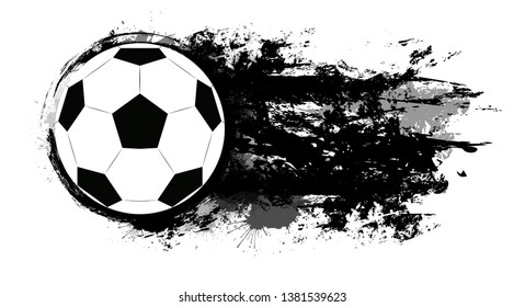 Soccer ball with grunge scuffs, ink stains and space for text. The object is separate from the background. Vector element for banners, articles and your design.