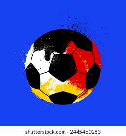 Soccer ball in grunge style. Silhouette of a Football ball painted in the colors of the German flag. Design element for t-shirt print, merch, poster, etc. Vector illustration