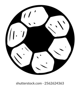 Soccer ball hand drawn doodle. Equipment for playing on grass field. Round professional tool. Team game. Vector line art illustration.