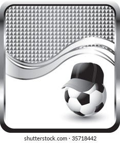 soccer ball with hat on checkered wave background