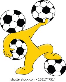 Soccer ball headed cartoon mascot holding balls vector illustration