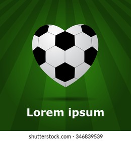 soccer ball heart on green background or pitch. vector illustration