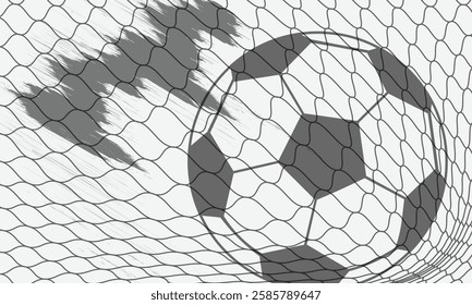 Soccer ball hitting the net, vector banner for football design. Vector template.