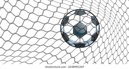 Soccer ball hitting the net, vector banner for football design. Vector template.