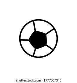 Icono de bola de fútbol en glifo plano negro, estilo relleno aislado en fondo blanco