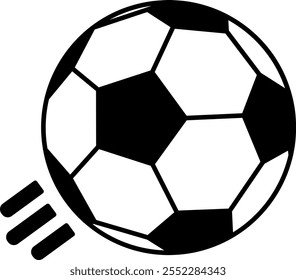 Ícone de bola de futebol. Ilustração de vetor em preto e branco. Bola de futebol voadora. Conceito Esportivo