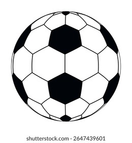 Ícone de bola de futebol com pentágonos e hexágonos em preto e branco, design de futebol clássico, ícone de conceito de esportes geométricos
