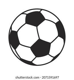 The soccer ball icon. A classic black and white ball with a pattern in the shape of pentagons. Vector illustration isolated on a white background for design and web.