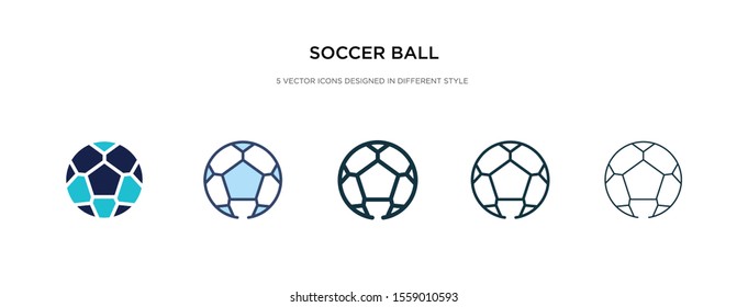 soccer ball icon in different style vector illustration. two colored and black soccer ball vector icons designed in filled, outline, line and stroke style can be used for web, mobile, ui