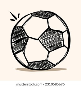 soccer ball icon in doodle style witht background cream