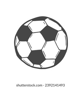 icono de la pelota de fútbol en estilo doodle aislado en fondo blanco