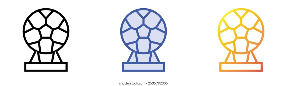 Icono de balón de fútbol. Lineal, relleno azul y diseño de estilo degradado aislado sobre fondo blanco