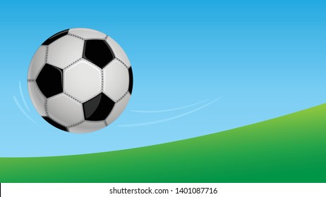 Soccer ball icon on abstract green field. Sports banner template