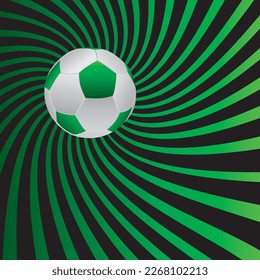 Soccer Ball Icon on Striped black background. Green rays