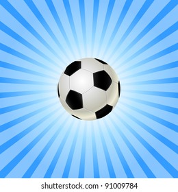 Soccer Ball Icon on Striped Blue Background. Football Vector Illustration