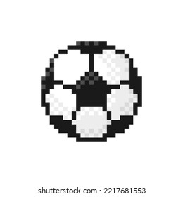 Soccer ball icon in pixel art design. Football symbol isolated on white background.