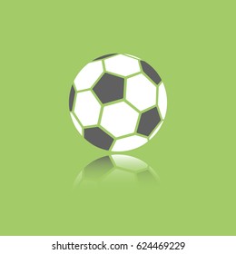 Soccer ball icon with reflection on green background