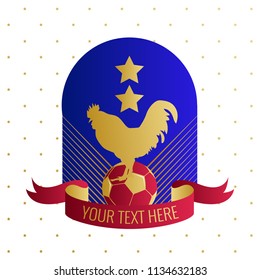 Soccer ball icon with rooster and star isolated on white background, flat vector illustration.