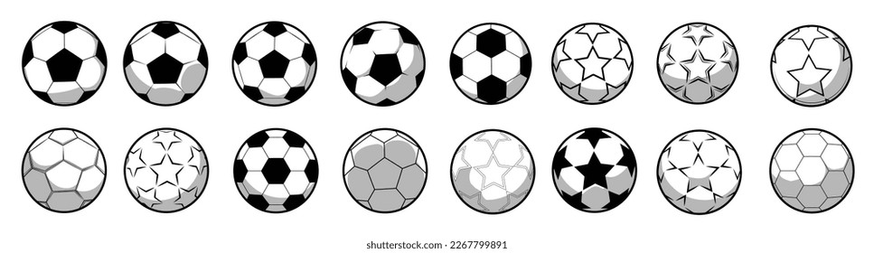 Diseño de conjunto de iconos de bola de fútbol. Ilustración del vector