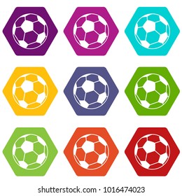 Soccer ball icon set many color hexahedron isolated on white vector illustration
