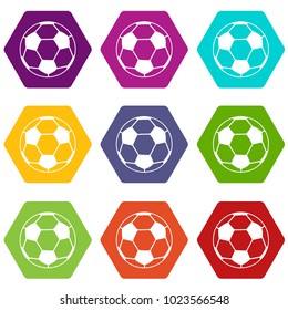 Soccer ball icon set many color hexahedron isolated on white vector illustration