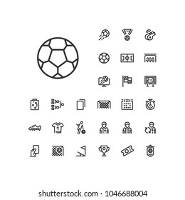 Soccer ball icon in set on the white background. Soccer / football linear icons to use in web and mobile app.