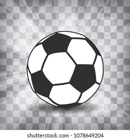 soccer ball icon with shadow and flash rays on a chequered background