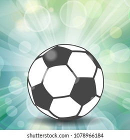 soccer ball icon with shadow and flash rays on blue background