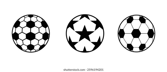 Soccer Ball Icon Sports Vector Illustration in black and white Representing Football, Athletics, Game Play, Team Sports, Championship, Competition, and Outdoor Activity for Fans and Players