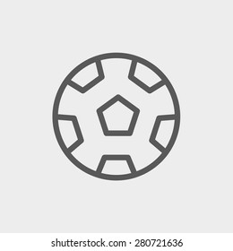 Soccer ball icon thin line for web and mobile, modern minimalistic flat design. Vector dark grey icon on light grey background.