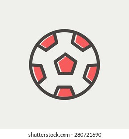 Soccer ball icon thin line for web and mobile, modern minimalistic flat design. Vector icon with dark grey outline and offset colour on light grey background.