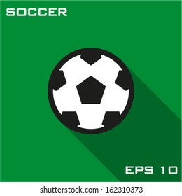 Soccer ball icon. Vector illustration flat design with long shadow.